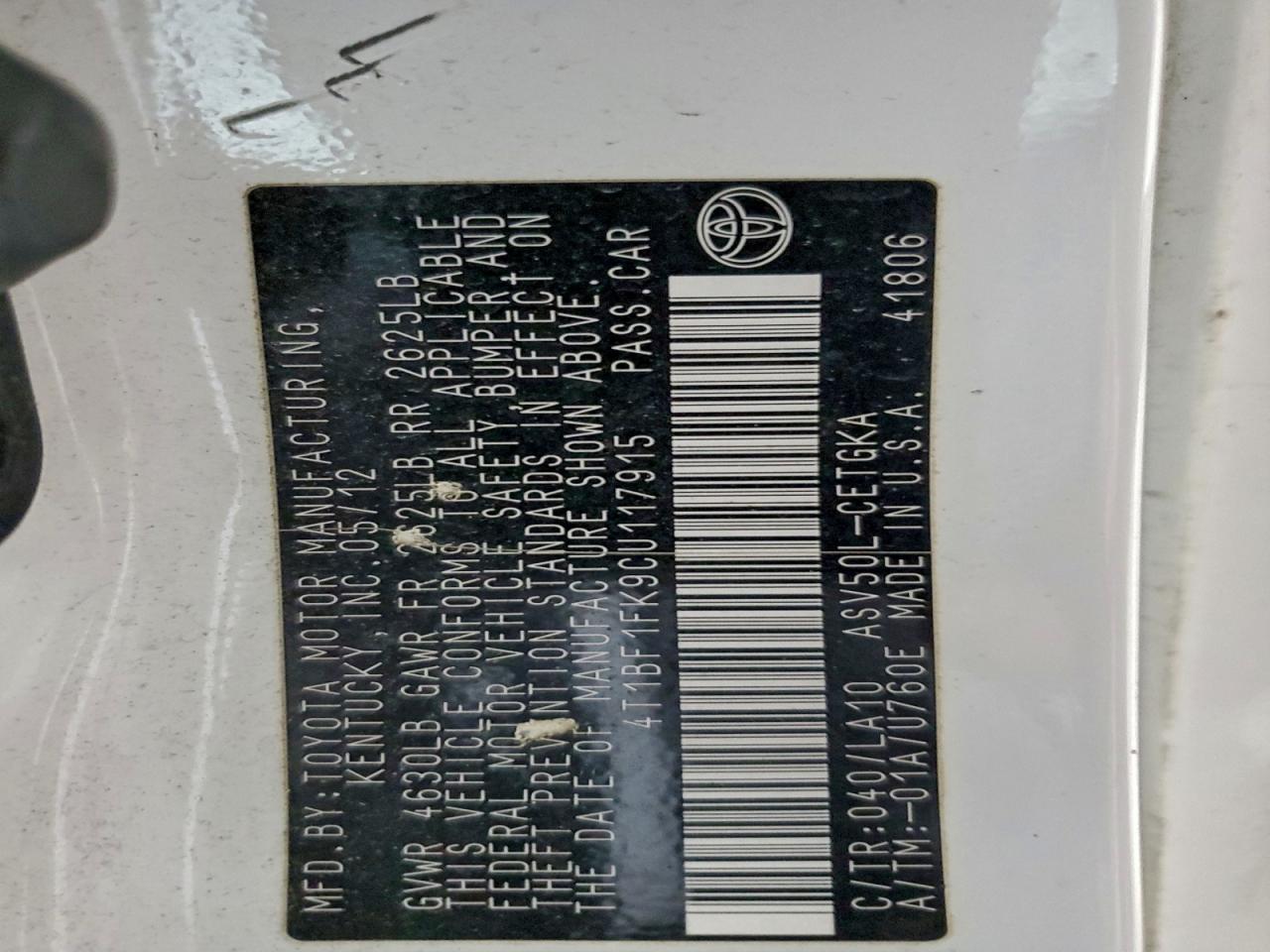 2012 TOYOTA CAMRY BASE photo 13