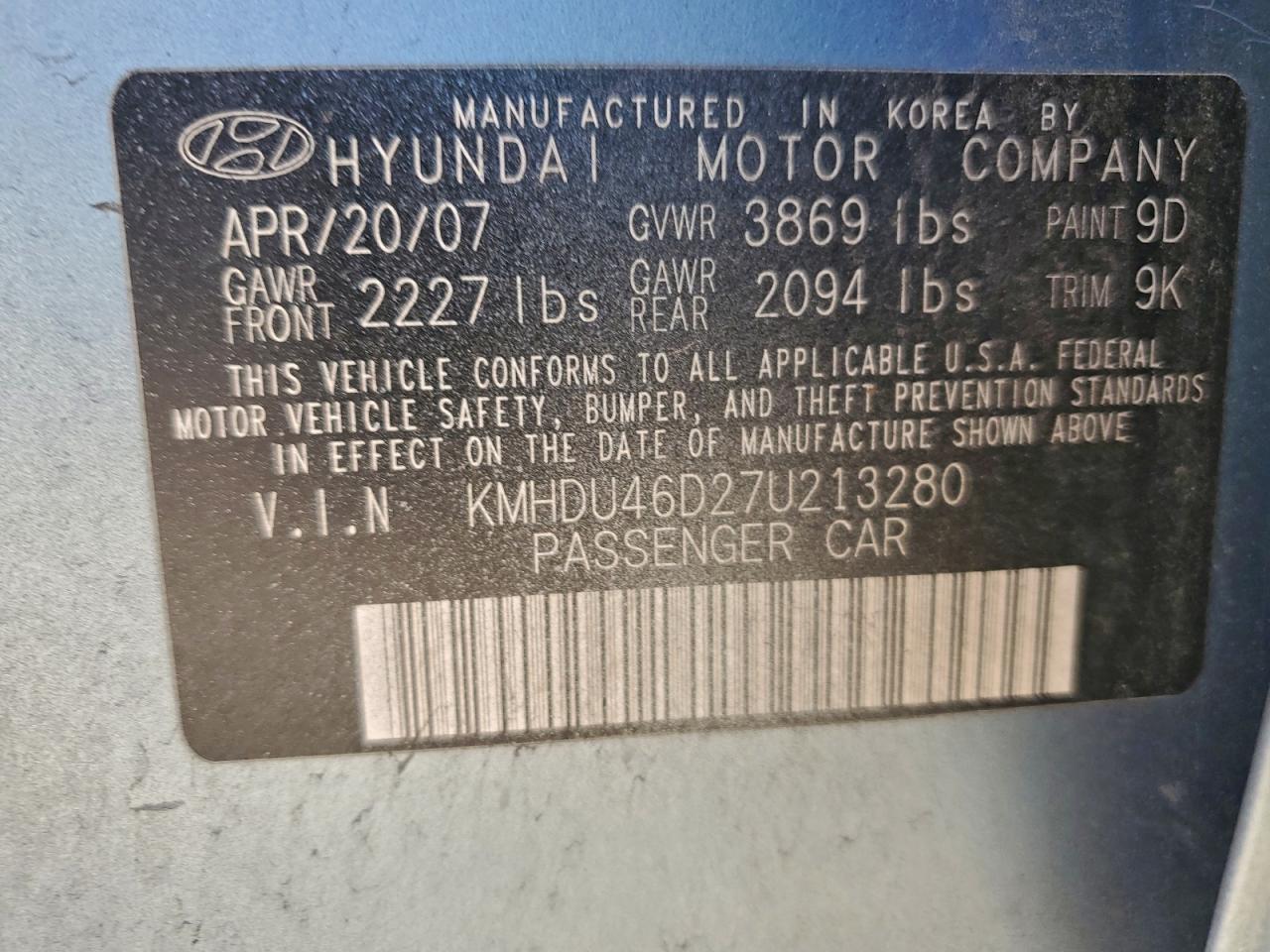 2007 HYUNDAI ELANTRA GLS photo 13