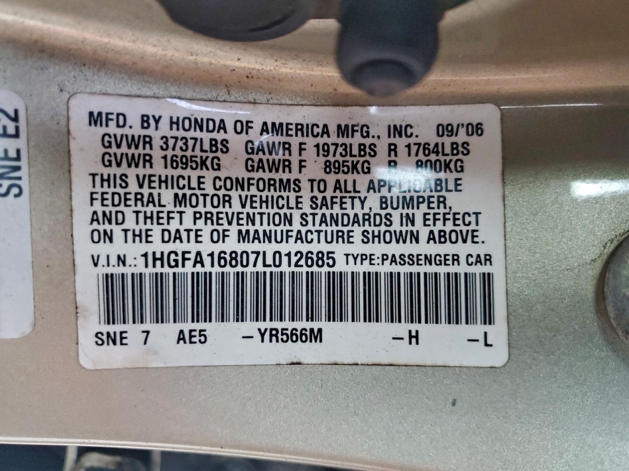 2007 HONDA CIVIC EX photo 12