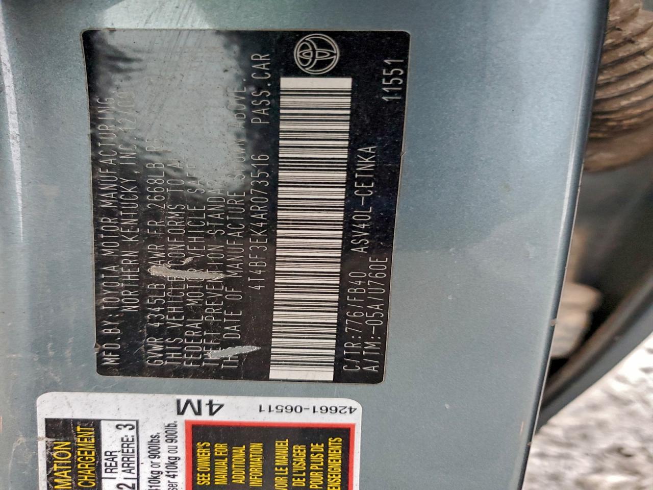 2010 TOYOTA CAMRY BASE photo 12