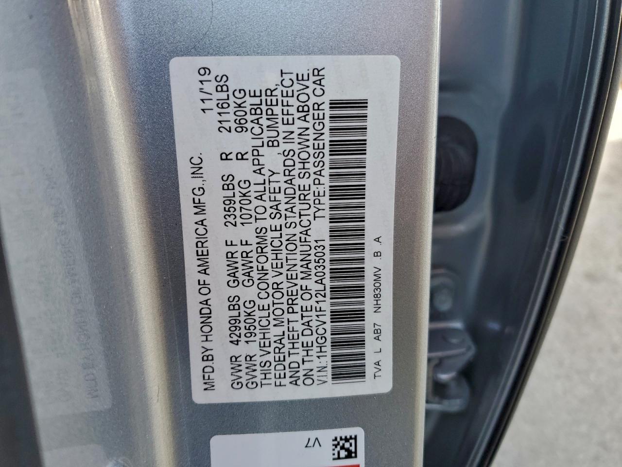 2020 HONDA ACCORD LX photo 12