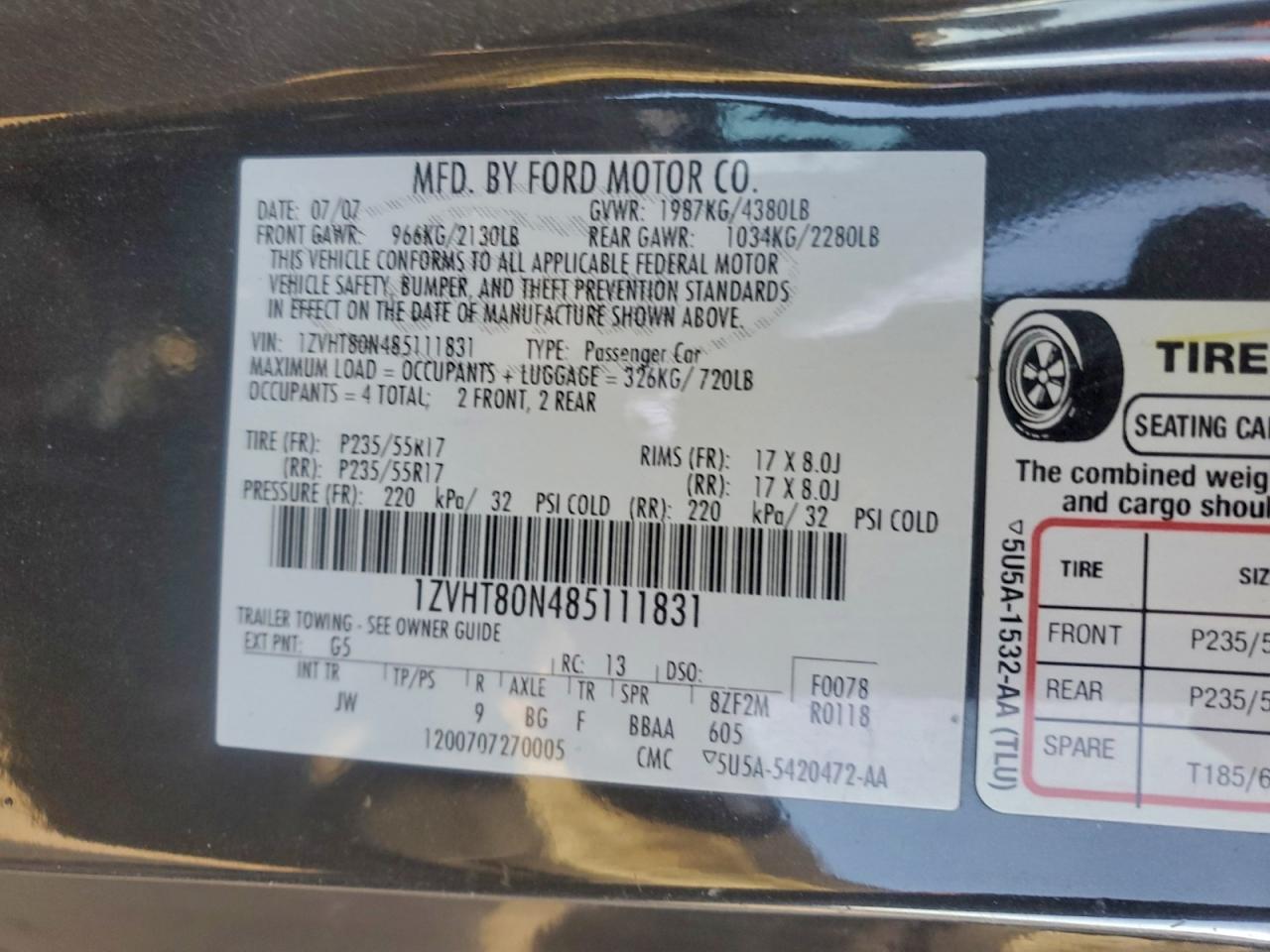 2008 FORD MUSTANG photo 12