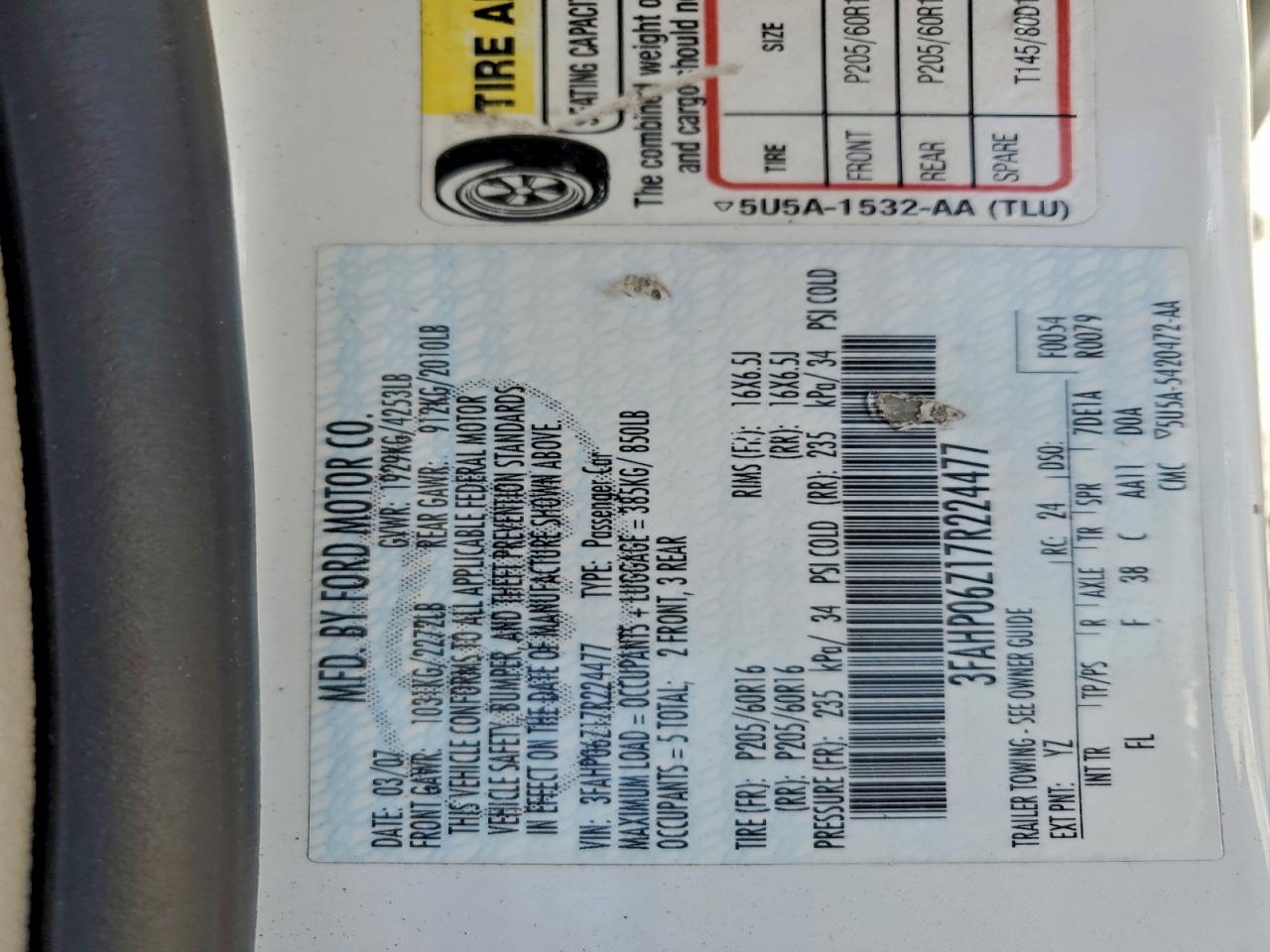 2007 FORD FUSION S photo 12