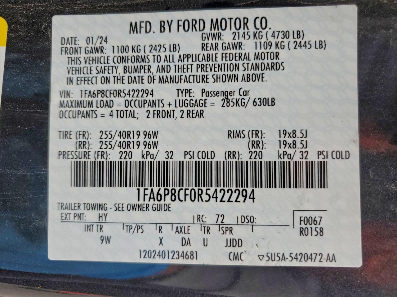 2024 FORD MUSTANG GT photo 12