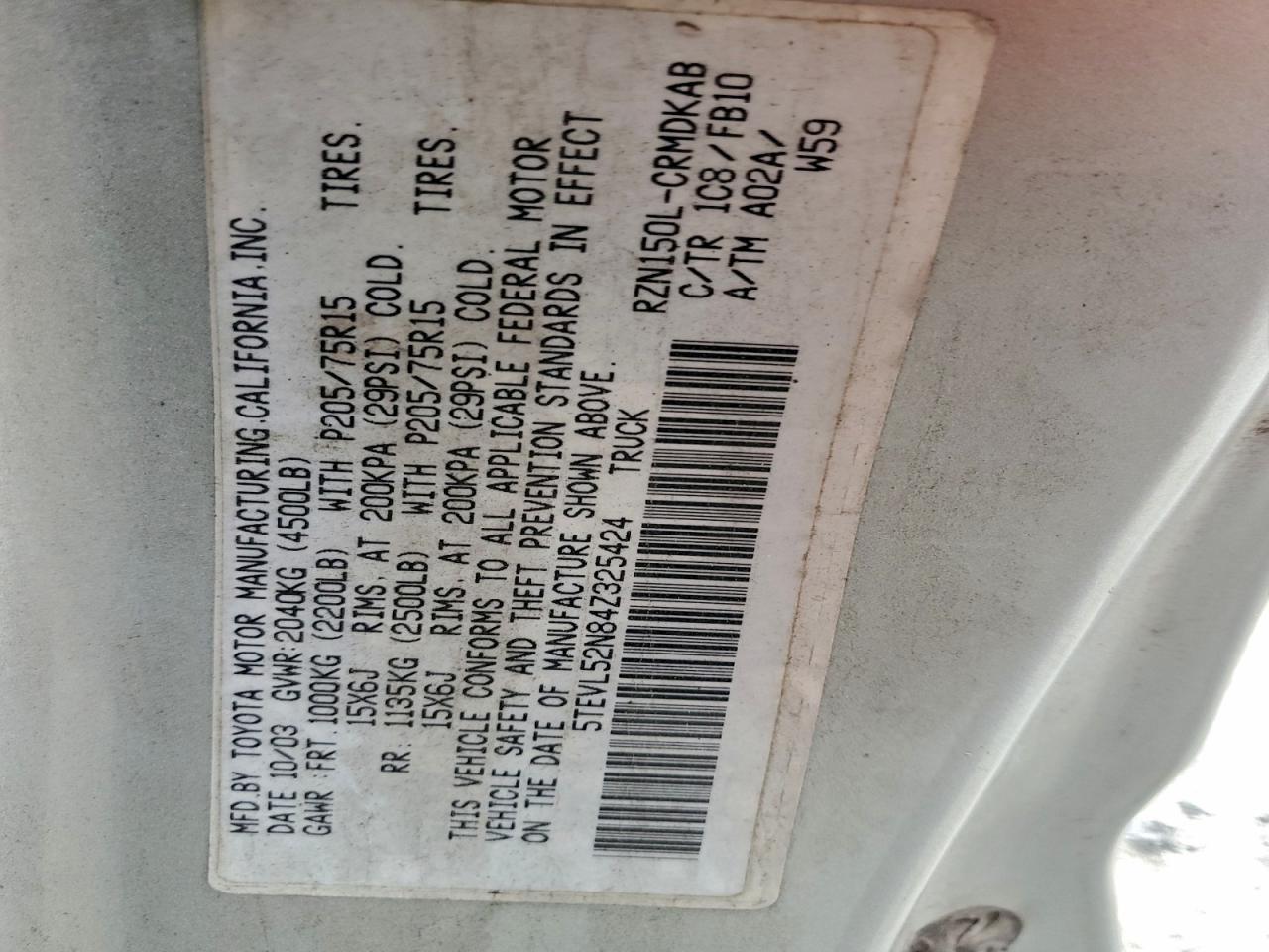 2004 TOYOTA TACOMA XTRACAB photo 12