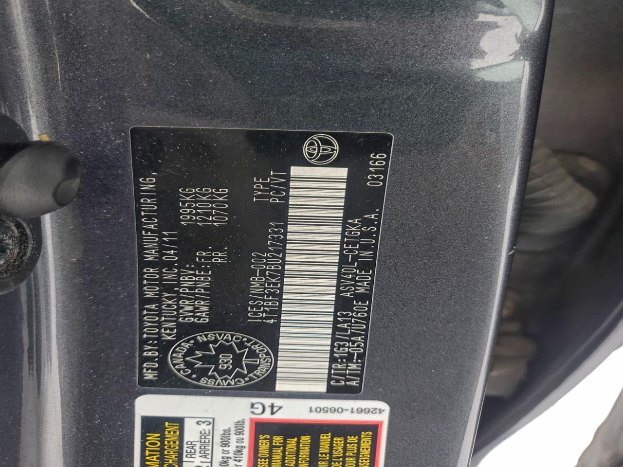 2011 TOYOTA CAMRY BASE photo 34