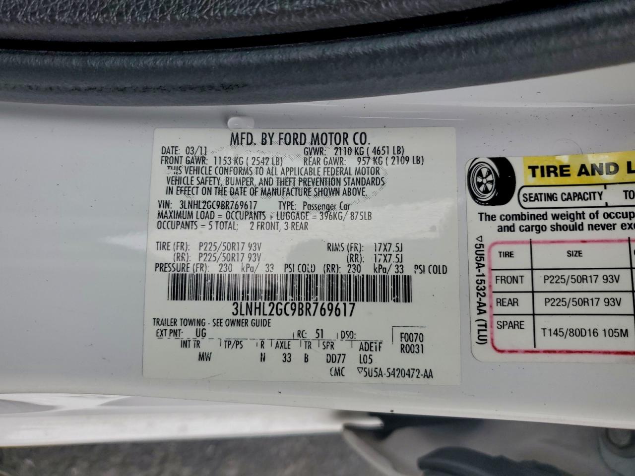 2011 LINCOLN MKZ photo 12