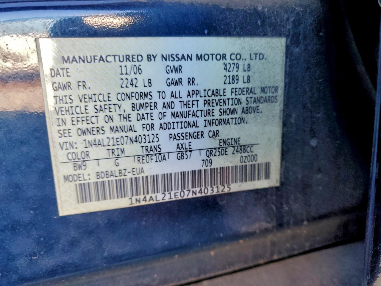 2007 NISSAN ALTIMA 2.5 photo 12