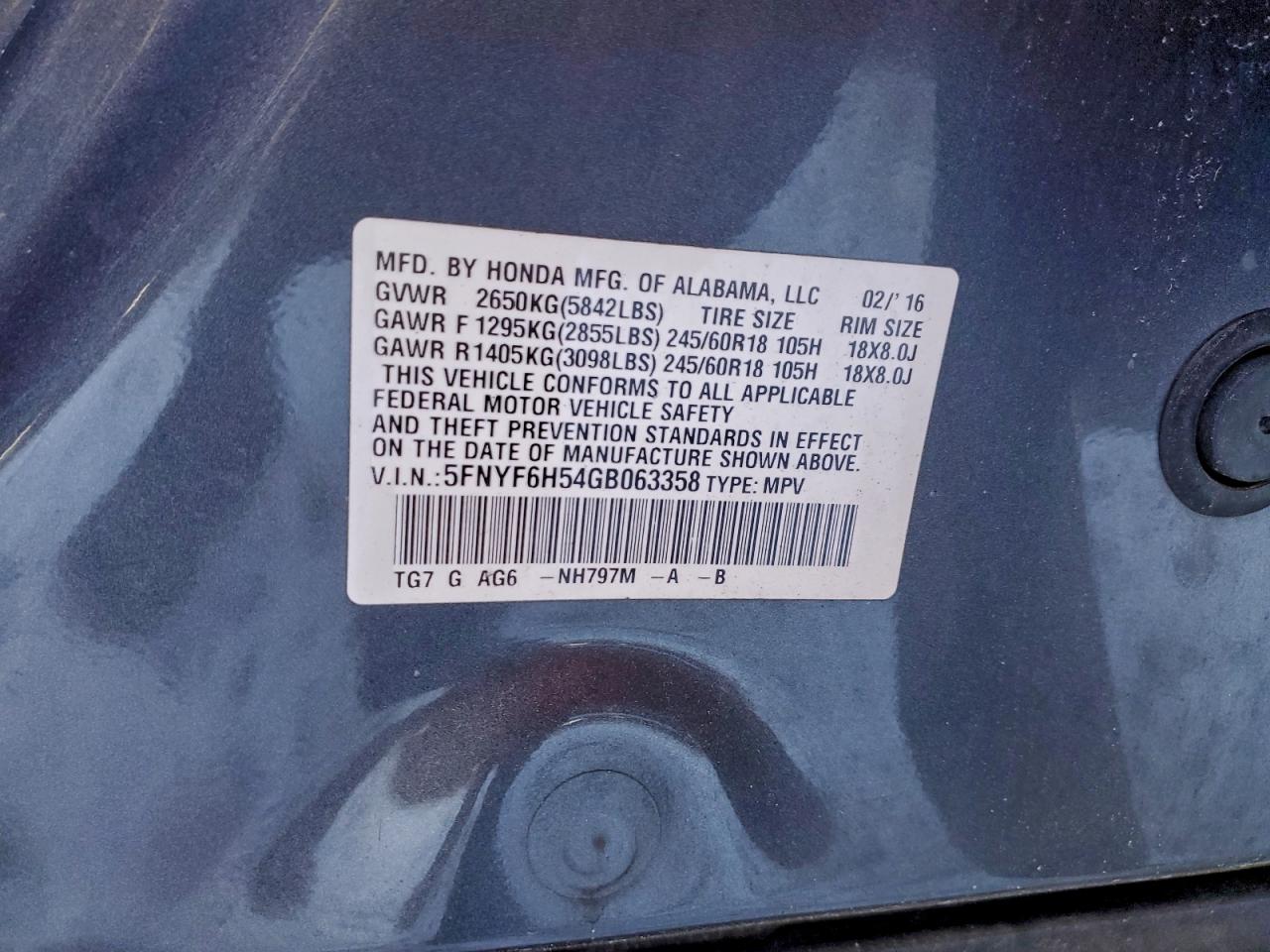 2016 HONDA PILOT EXL photo 13