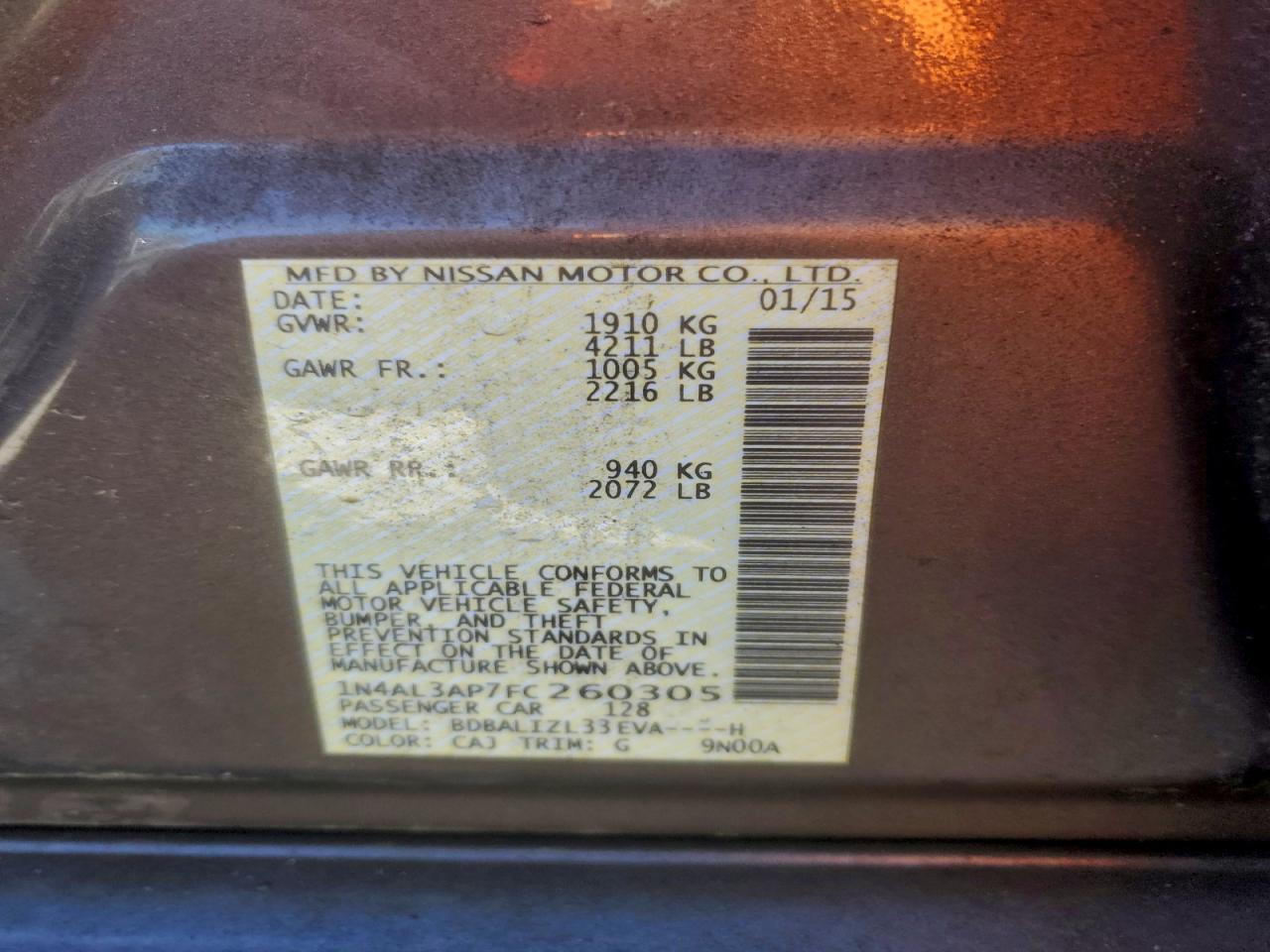 2015 NISSAN ALTIMA 2.5 photo 12