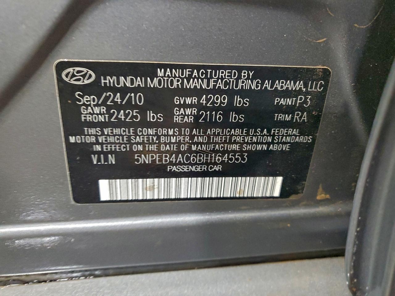 2011 HYUNDAI SONATA GLS photo 12