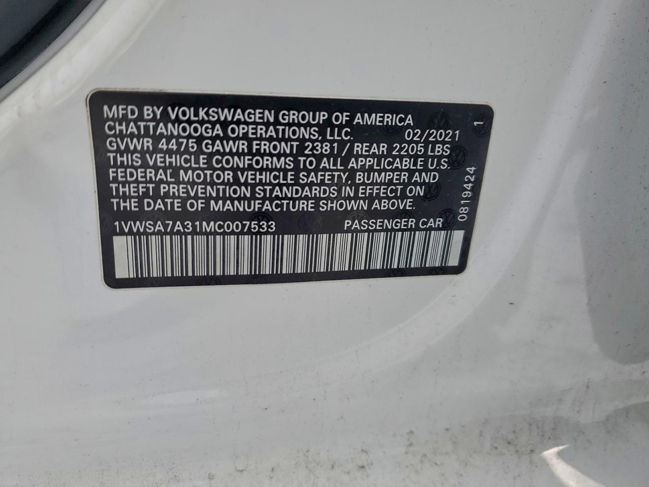2021 VOLKSWAGEN PASSAT SE photo 12