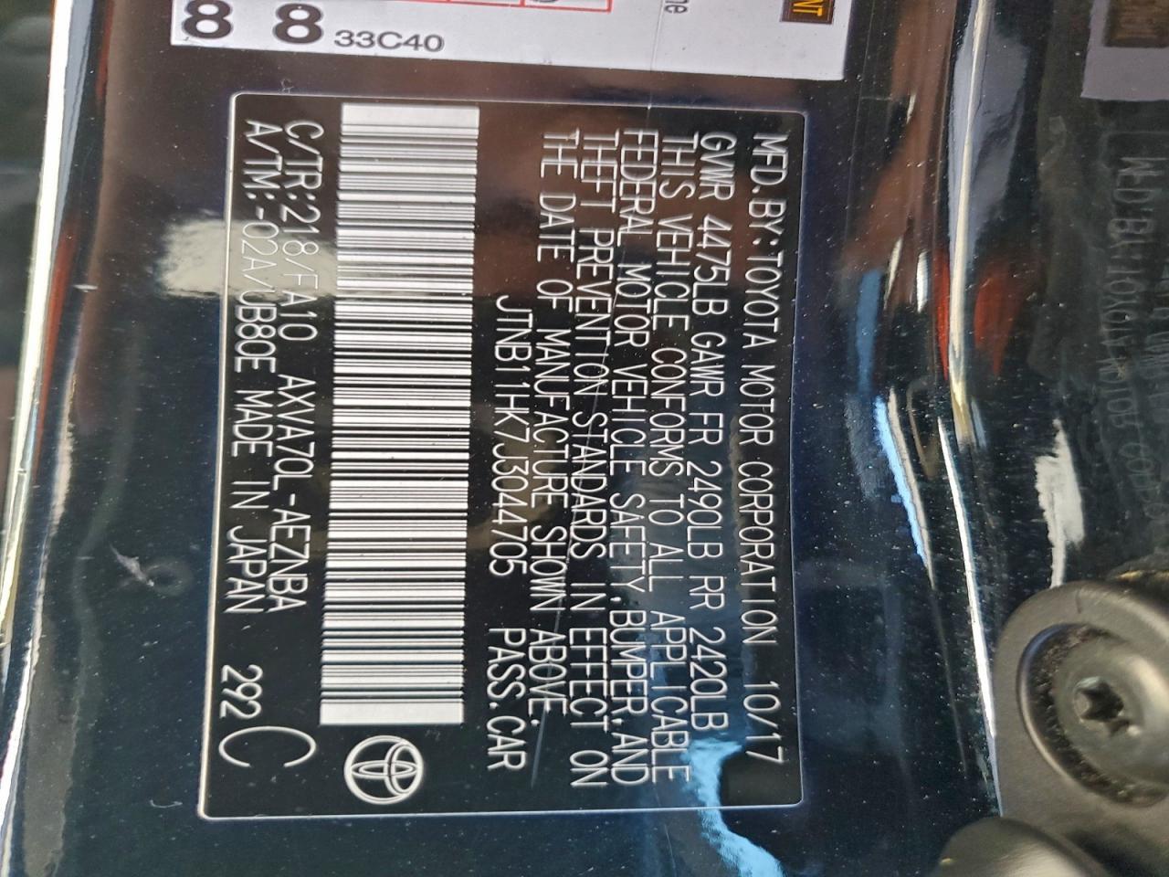 2018 TOYOTA CAMRY L photo 12