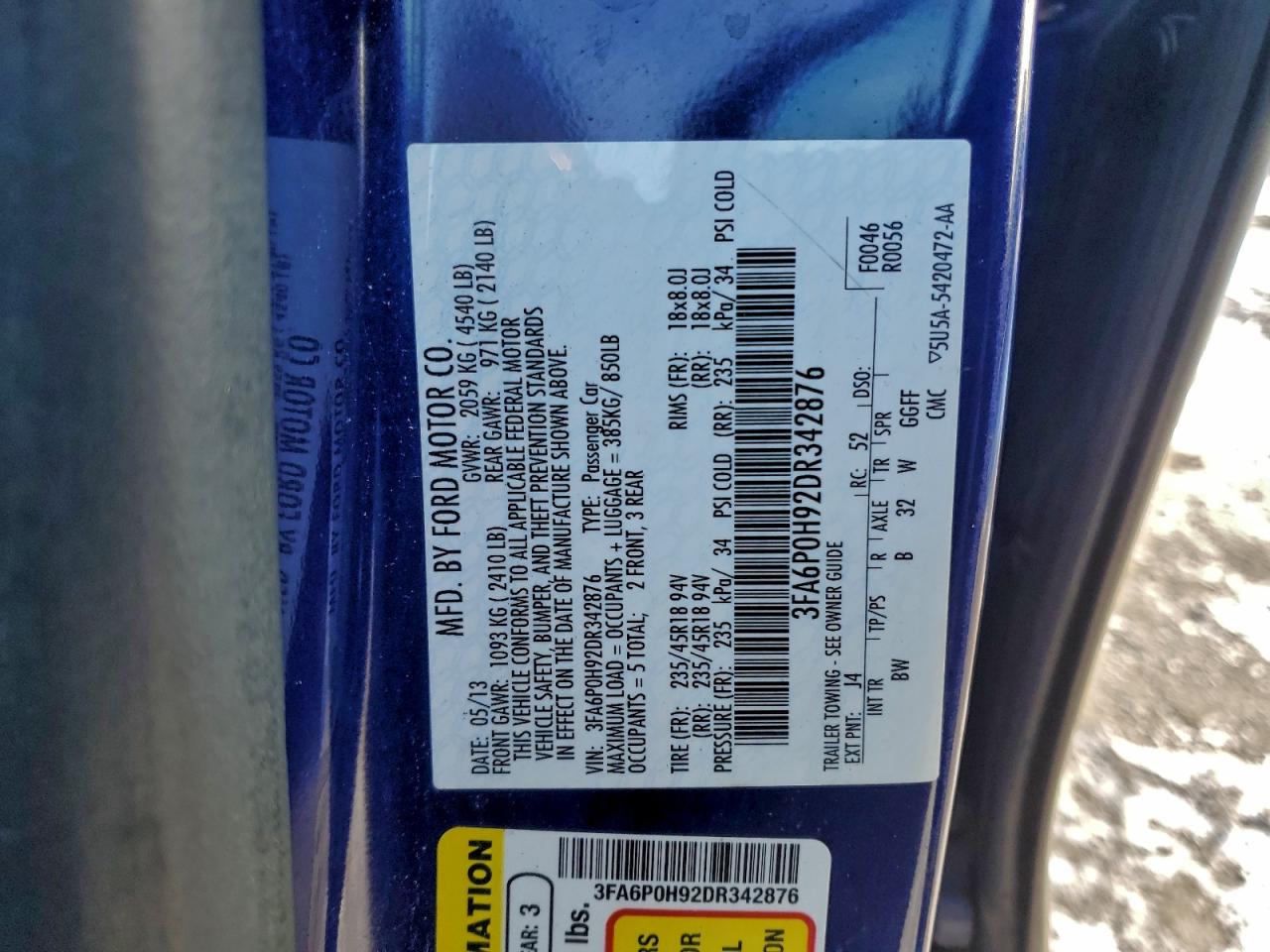 2013 FORD FUSION SE photo 12