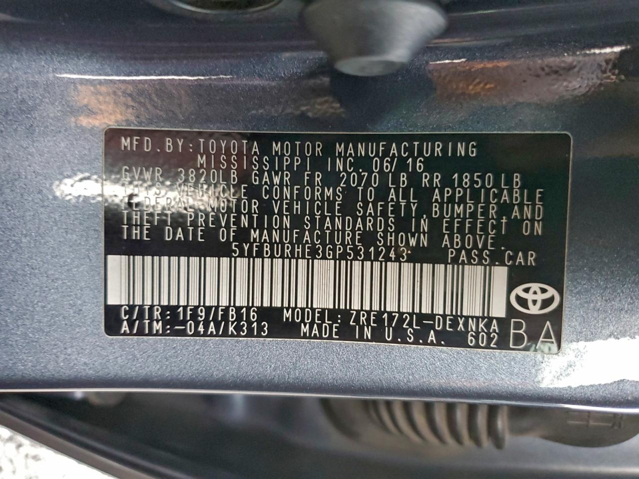2016 TOYOTA COROLLA L photo 12