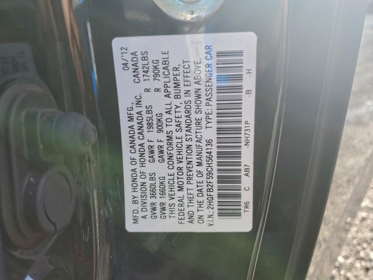 2012 HONDA CIVIC LX photo 13