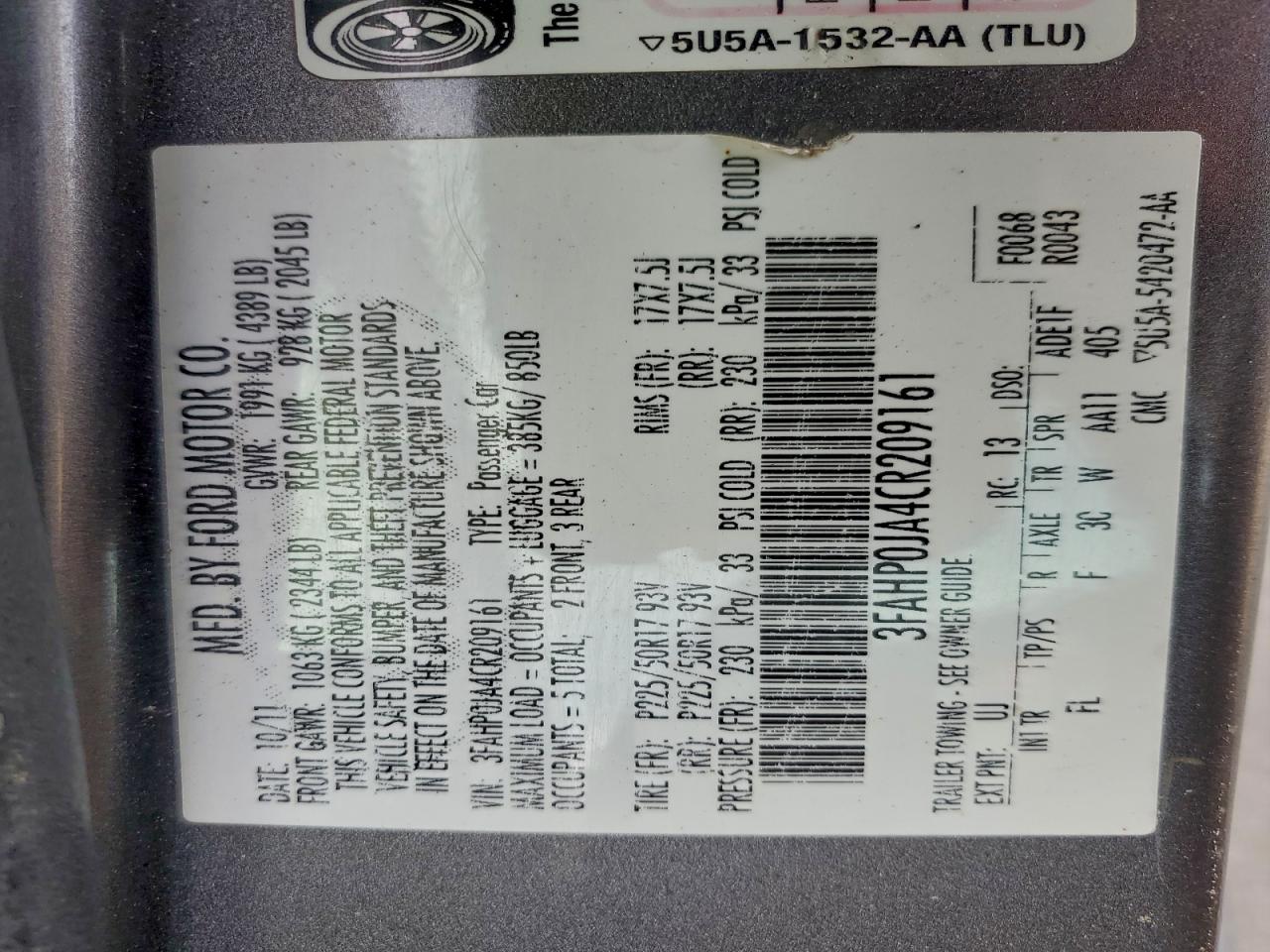 2012 FORD FUSION SEL photo 12