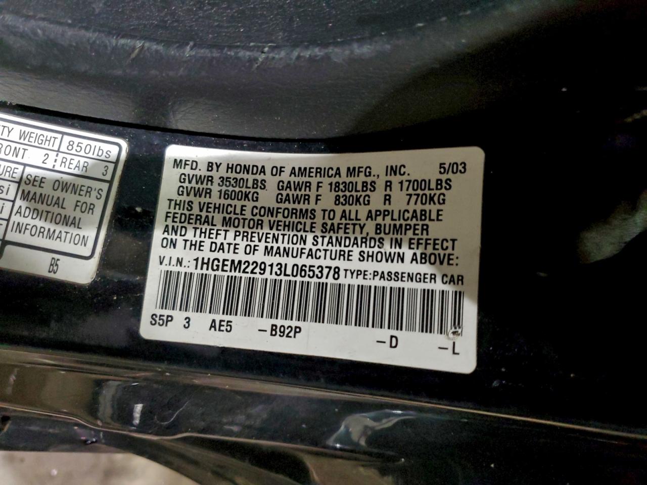 2003 HONDA CIVIC EX photo 12