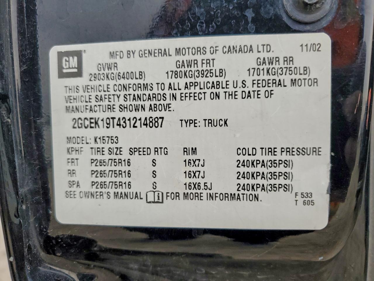 2003 CHEVROLET SILVERADO K1500 photo 12