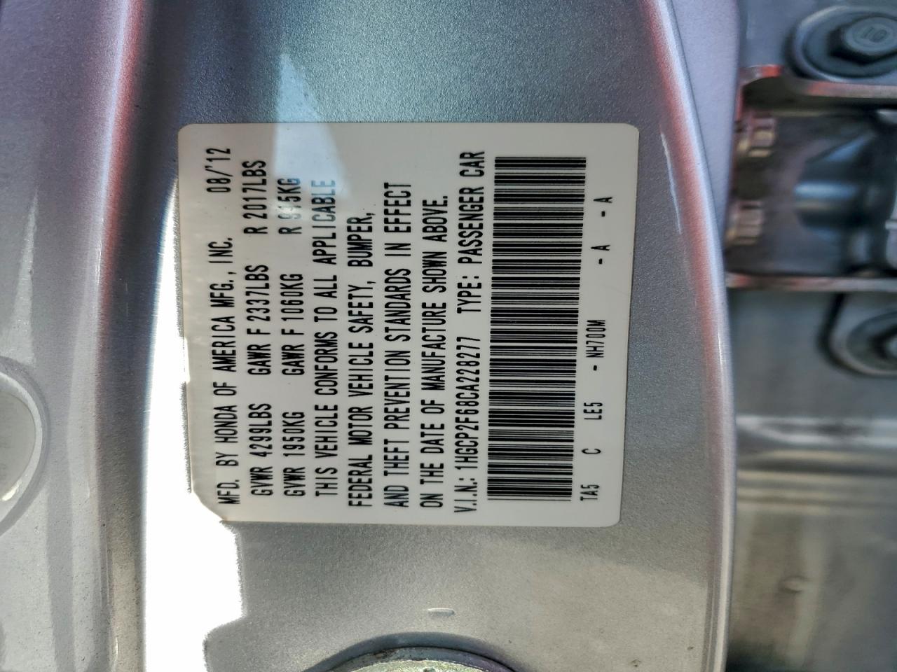 2012 HONDA ACCORD SE photo 12