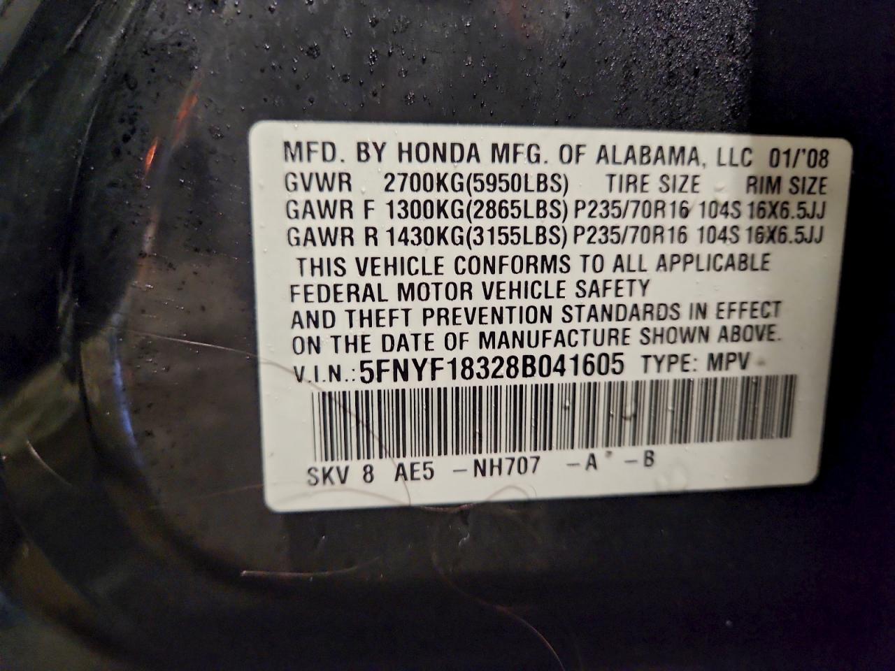 2008 HONDA PILOT SE photo 12
