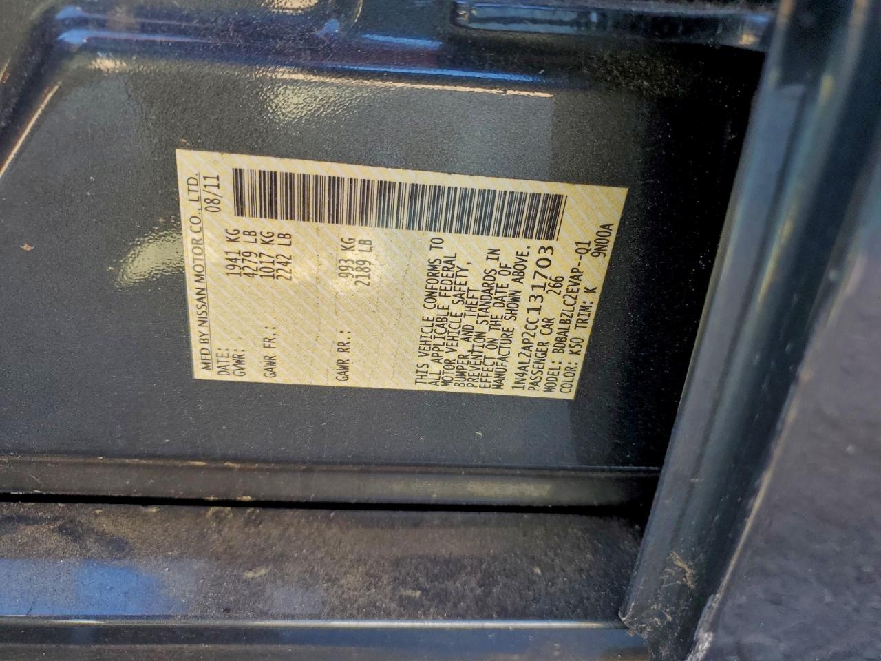 2012 NISSAN ALTIMA BASE photo 12