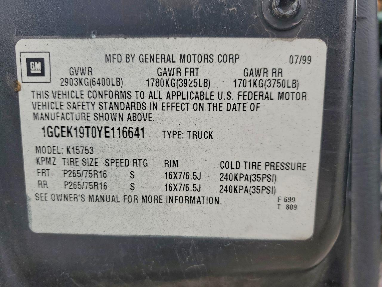 2000 CHEVROLET SILVERADO K1500 photo 12