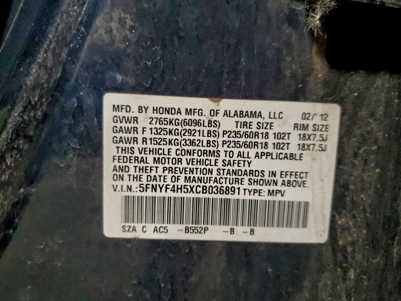 2012 HONDA PILOT EXL photo 14