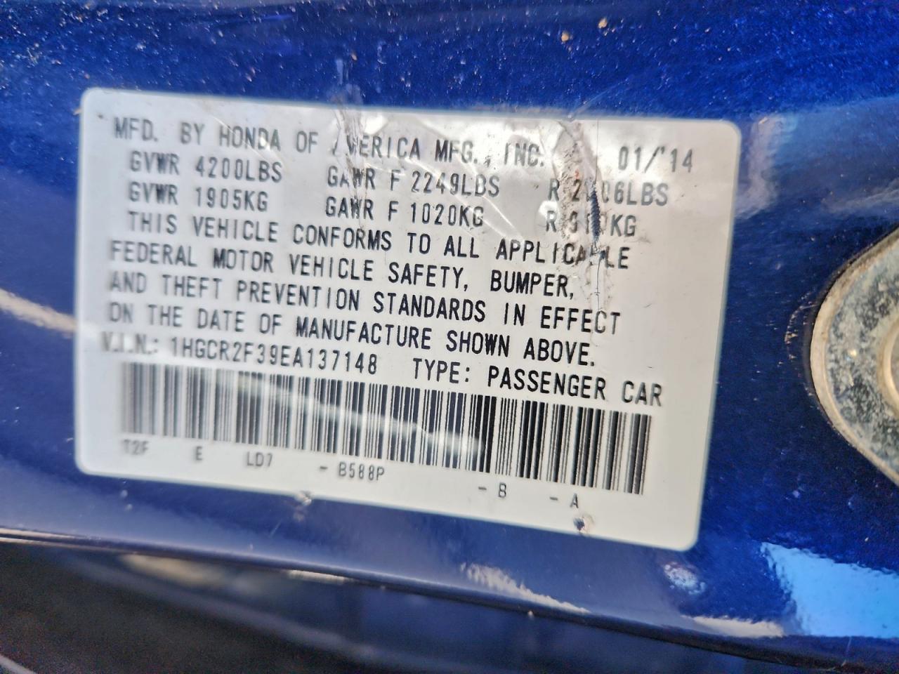 2014 HONDA ACCORD LX photo 13