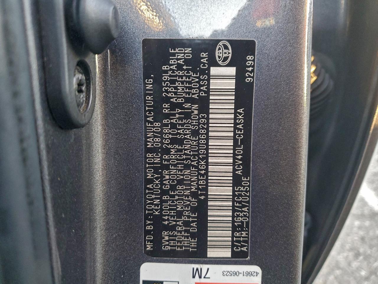2009 TOYOTA CAMRY BASE photo 12