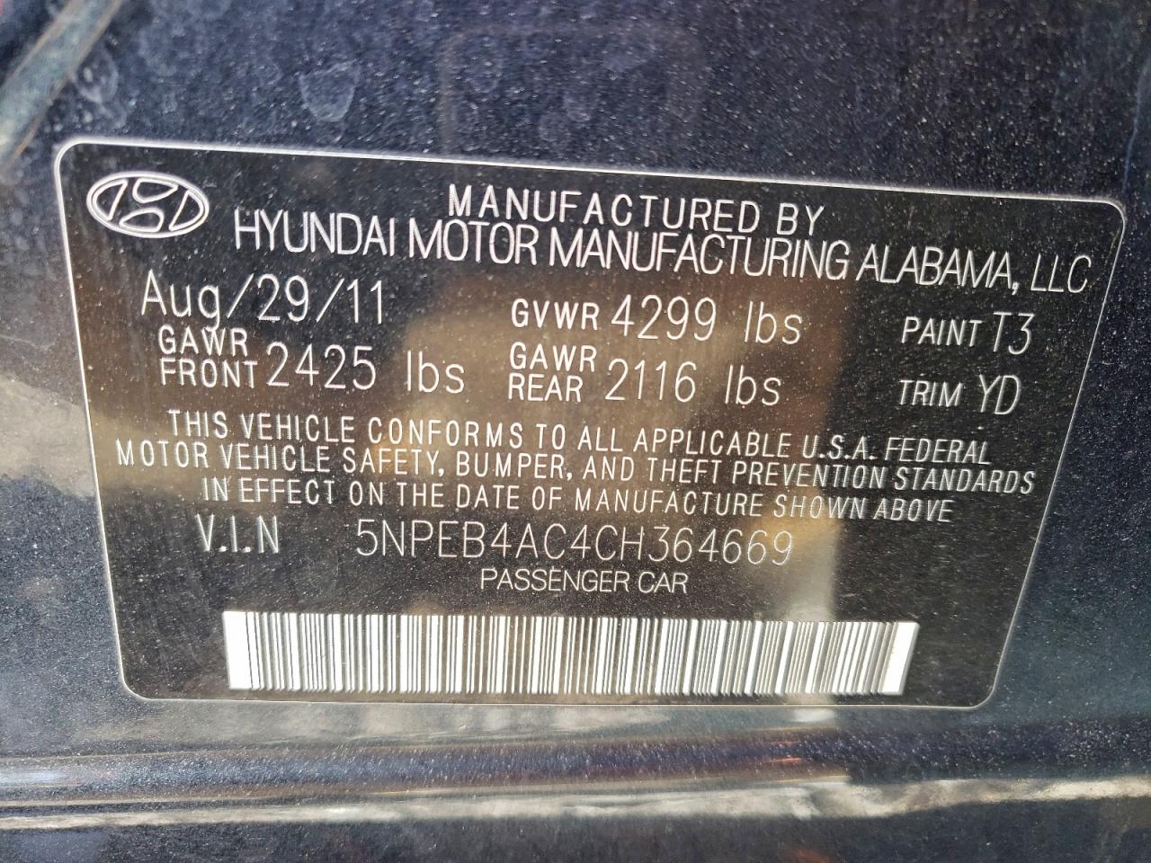 2012 HYUNDAI SONATA GLS photo 13