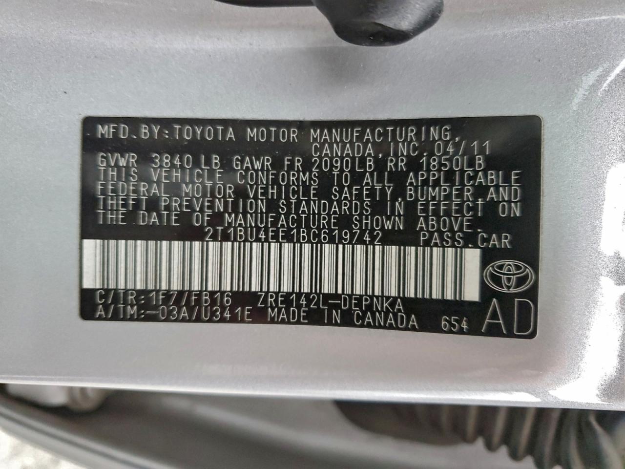 2011 TOYOTA COROLLA BASE photo 12