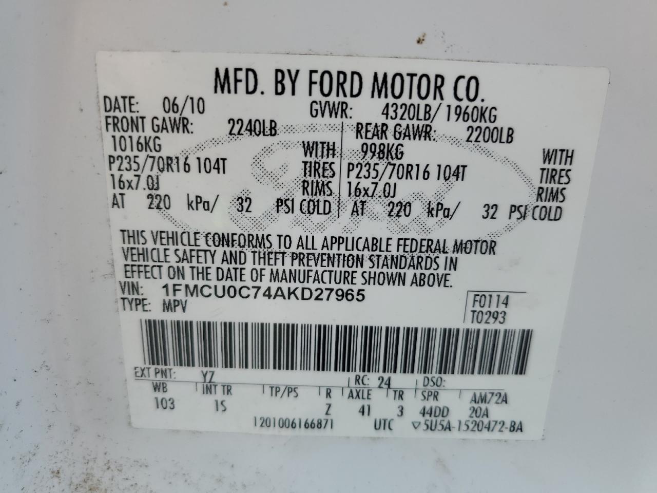 2010 FORD ESCAPE XLS photo 13