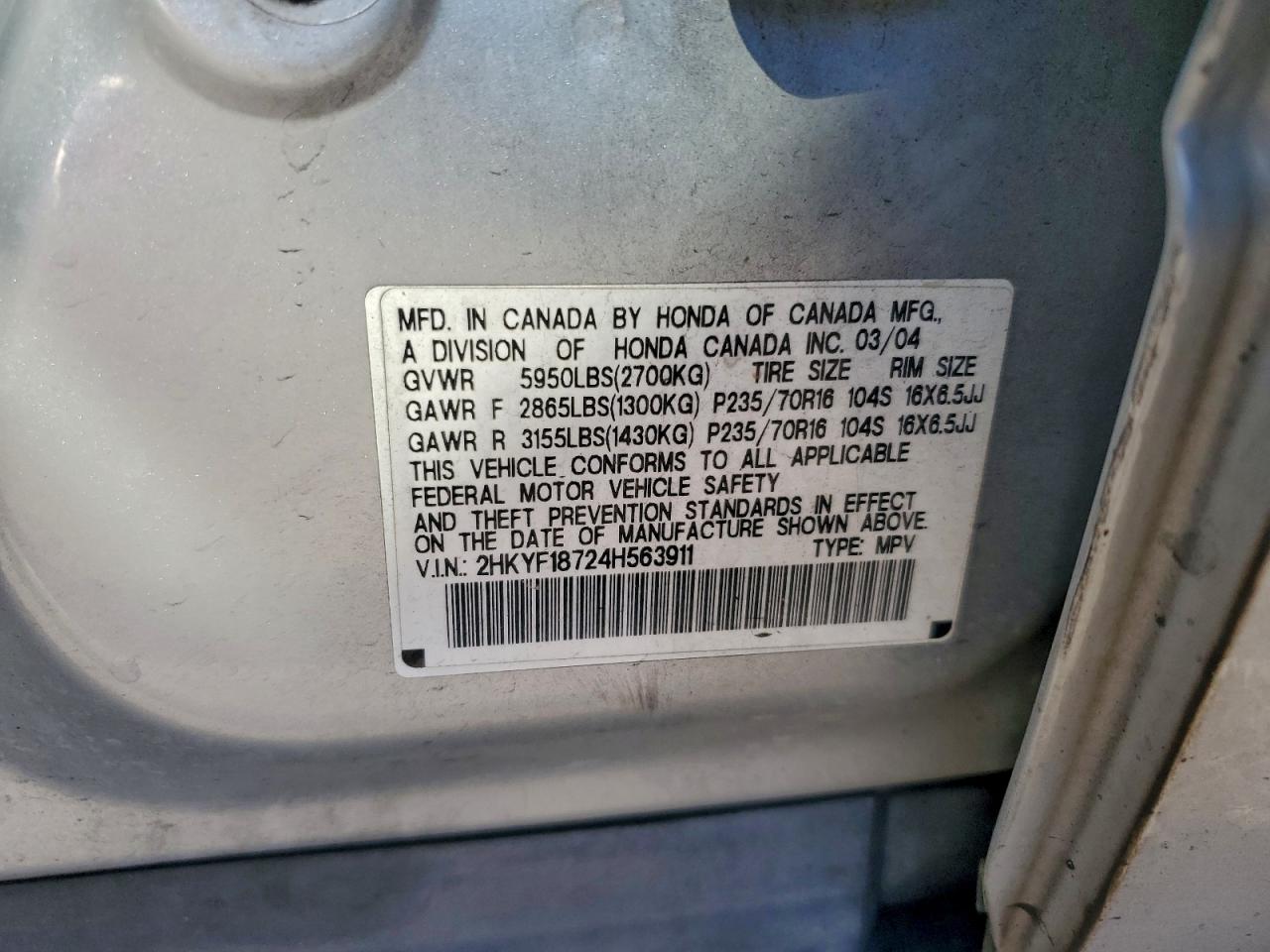 2004 HONDA PILOT EXL photo 12