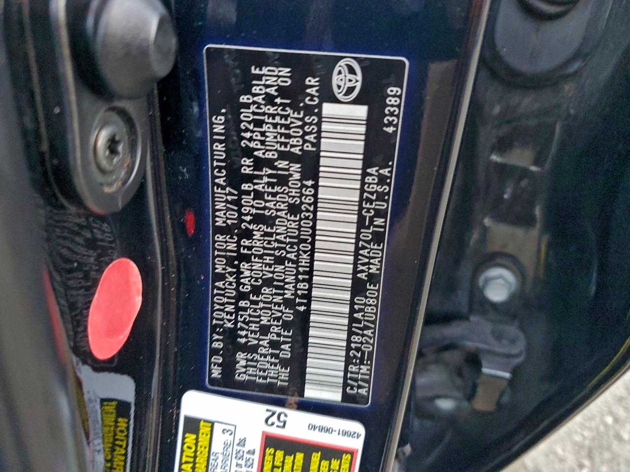 2018 TOYOTA CAMRY L photo 13