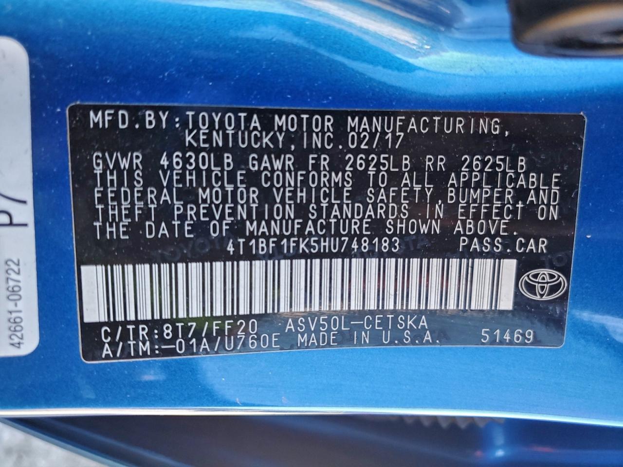 2017 TOYOTA CAMRY LE photo 12