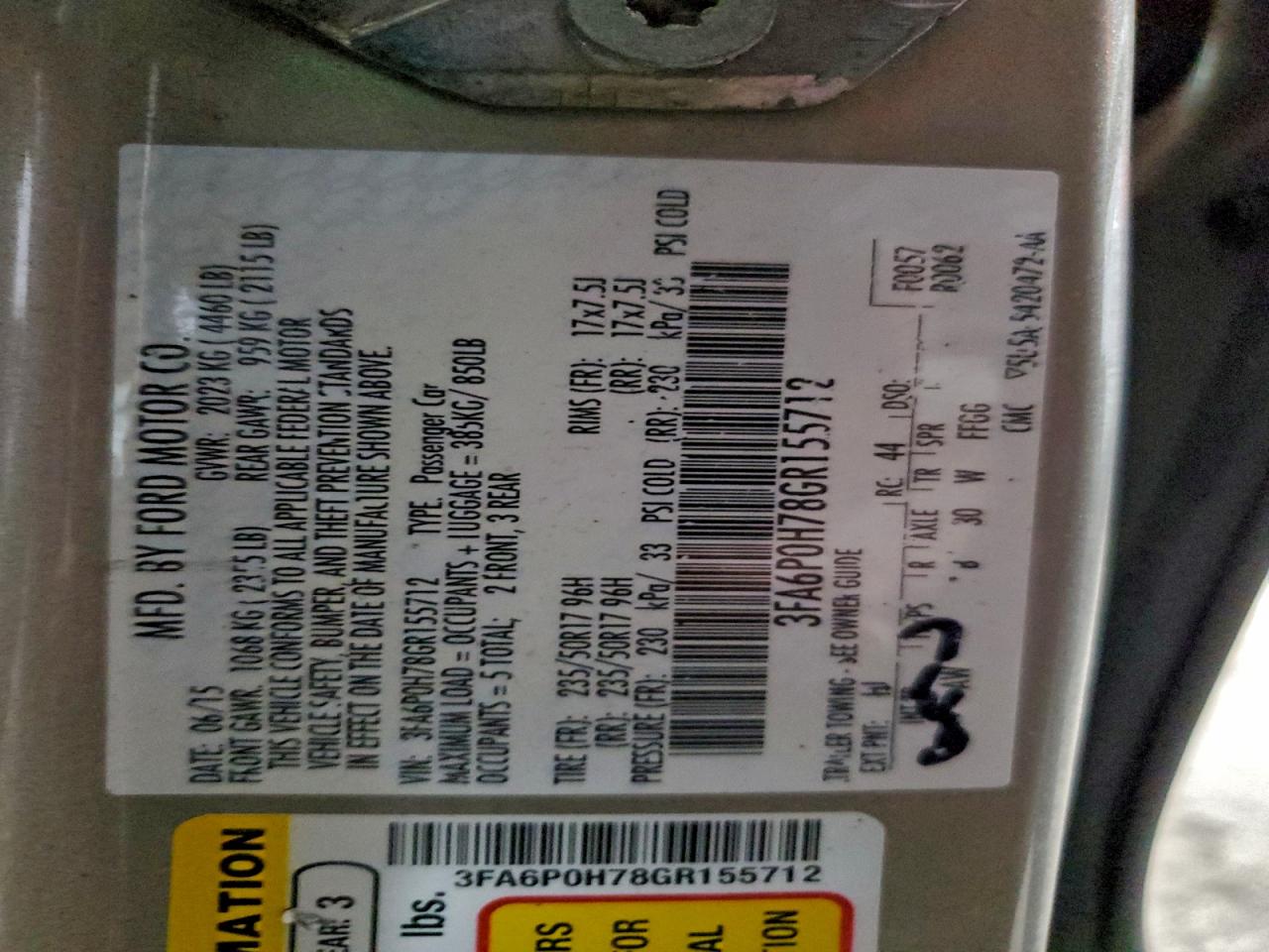 2016 FORD FUSION SE photo 13