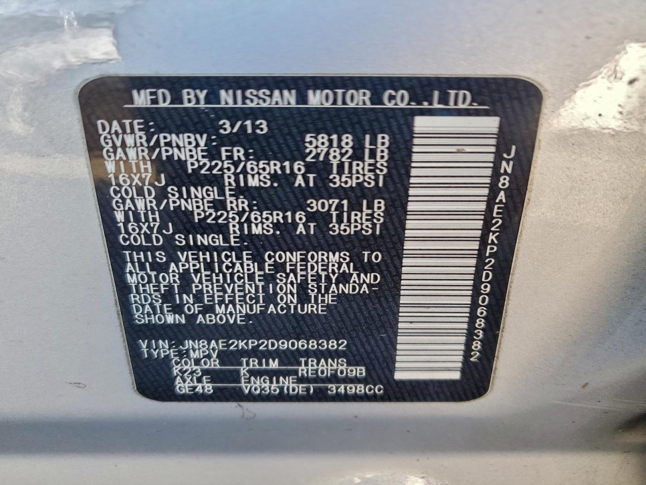 2013 NISSAN QUEST S photo 13