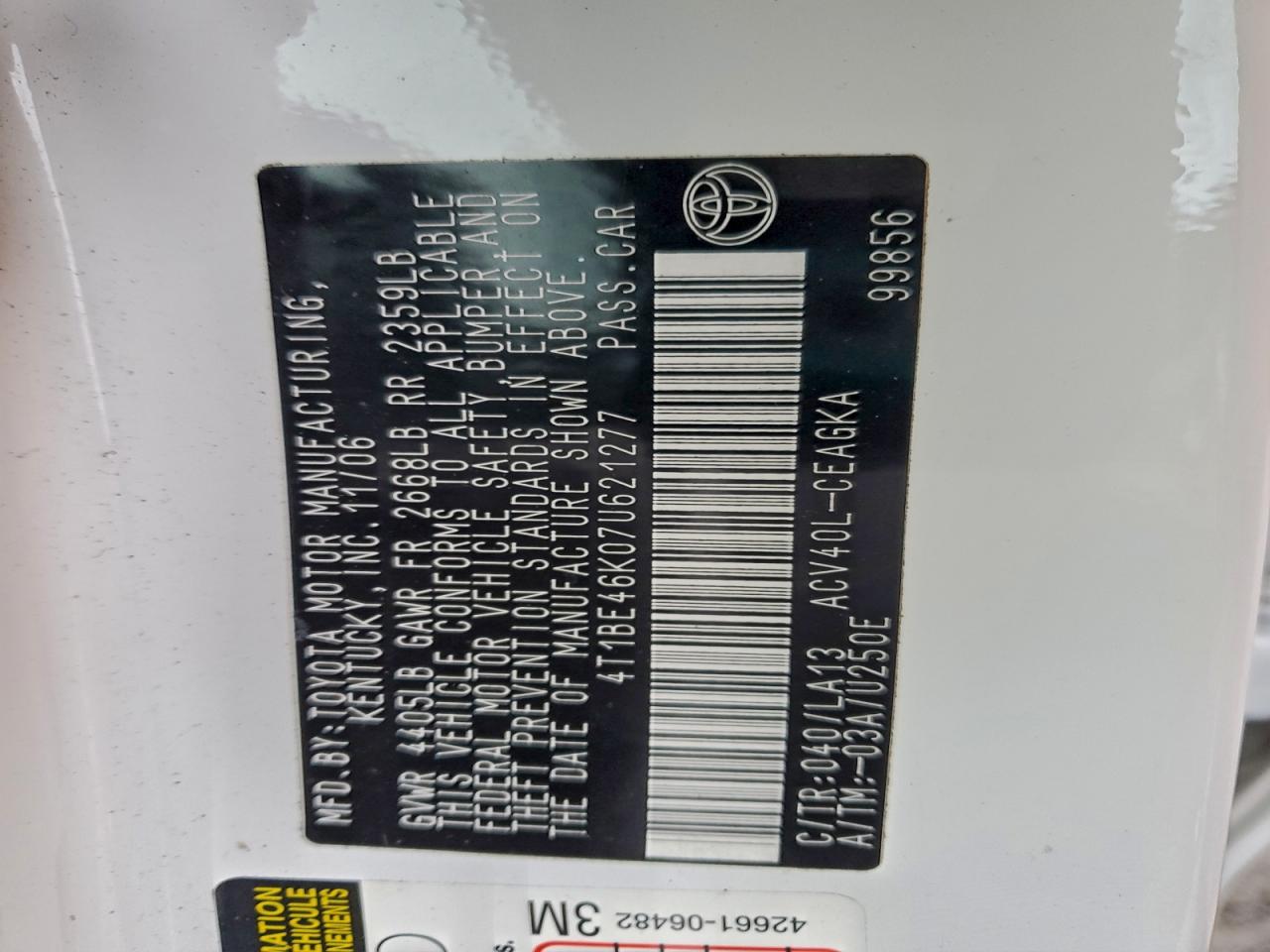 2007 TOYOTA CAMRY CE photo 12