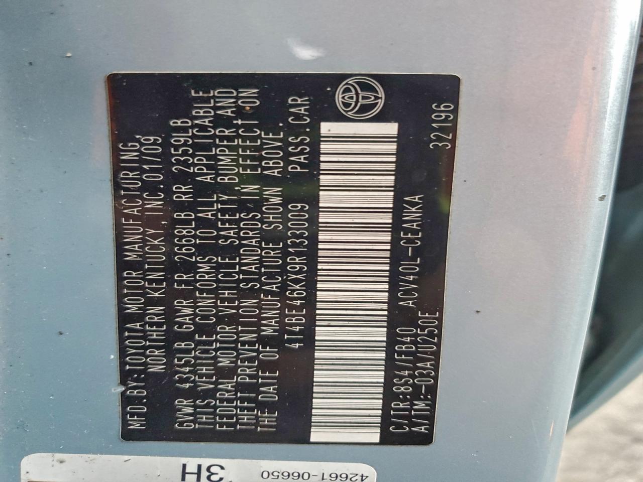 2009 TOYOTA CAMRY BASE photo 12