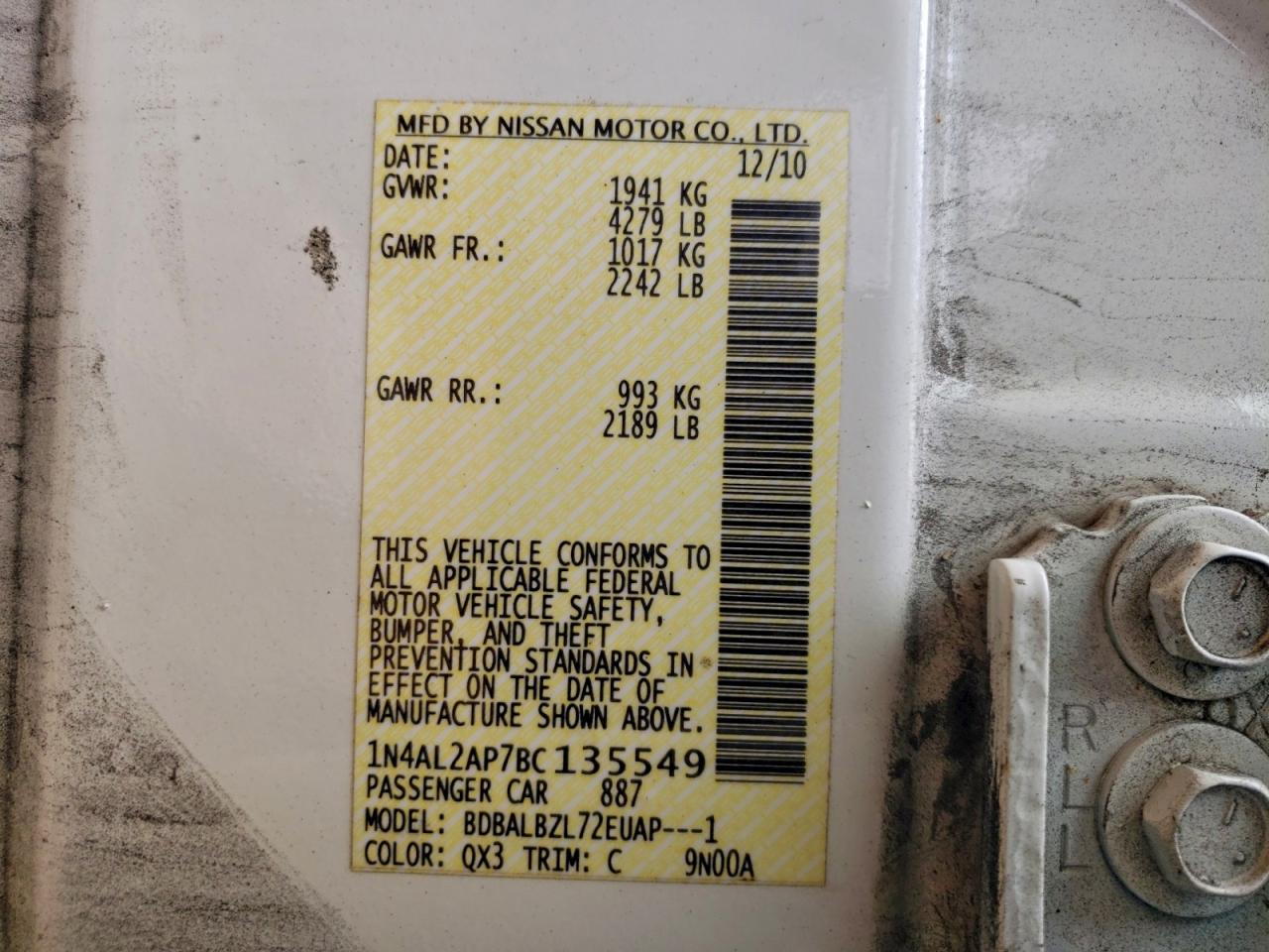 2011 NISSAN ALTIMA BASE photo 12