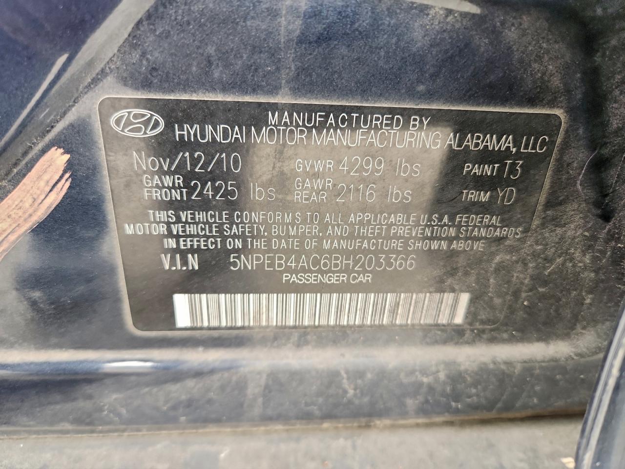 2011 HYUNDAI SONATA GLS photo 13