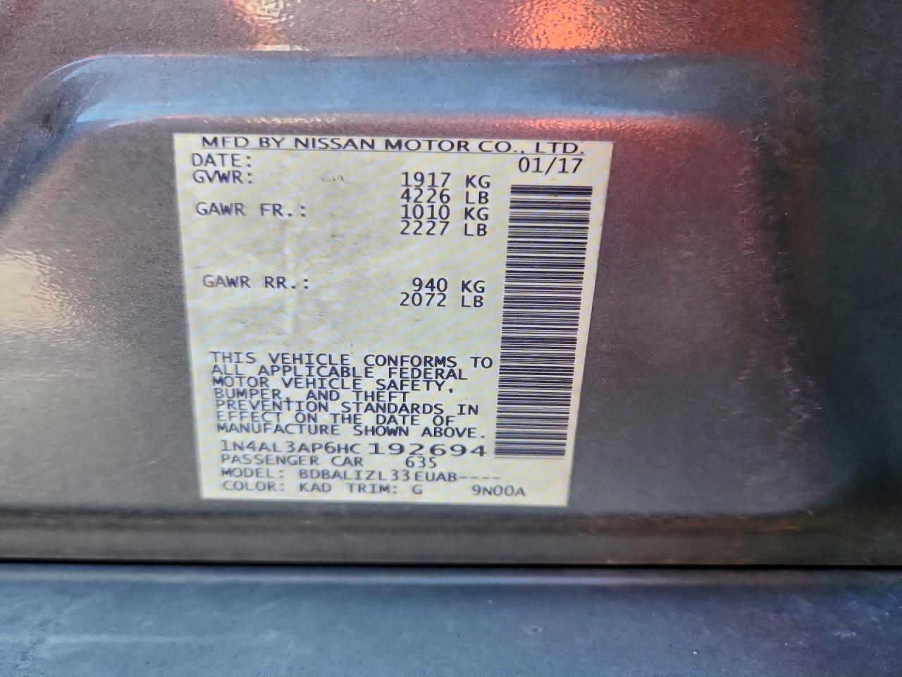 2017 NISSAN ALTIMA 2.5 photo 12
