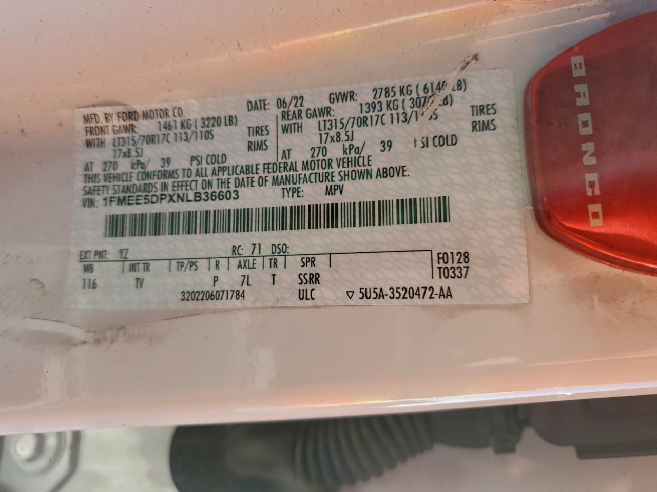 2022 FORD BRONCO BASE photo 12