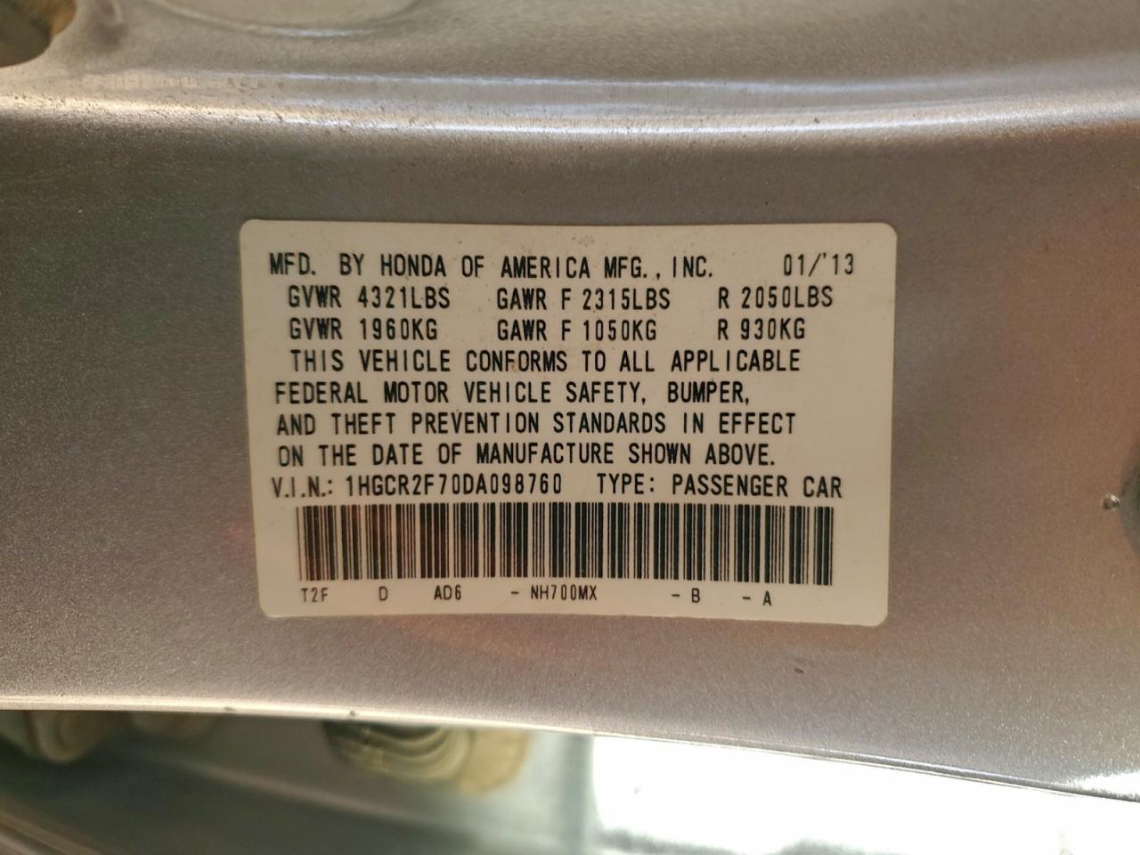 2013 HONDA ACCORD EX photo 12