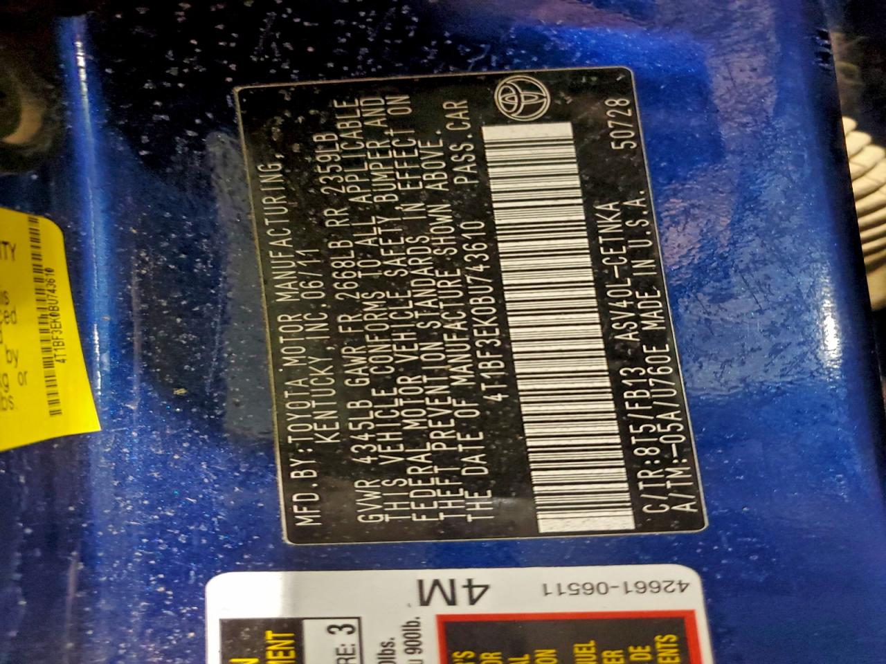 2011 TOYOTA CAMRY BASE photo 13