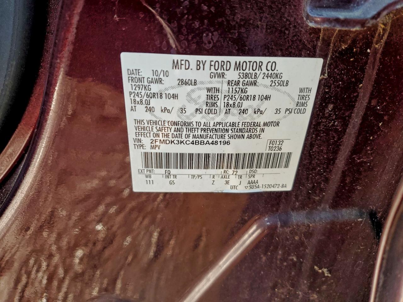 2011 FORD EDGE LIMITED photo 13