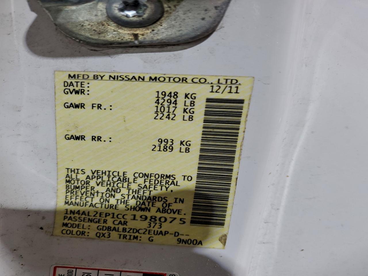 2012 NISSAN ALTIMA S photo 12