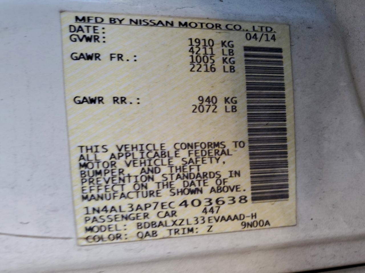 2014 NISSAN ALTIMA 2.5 photo 13