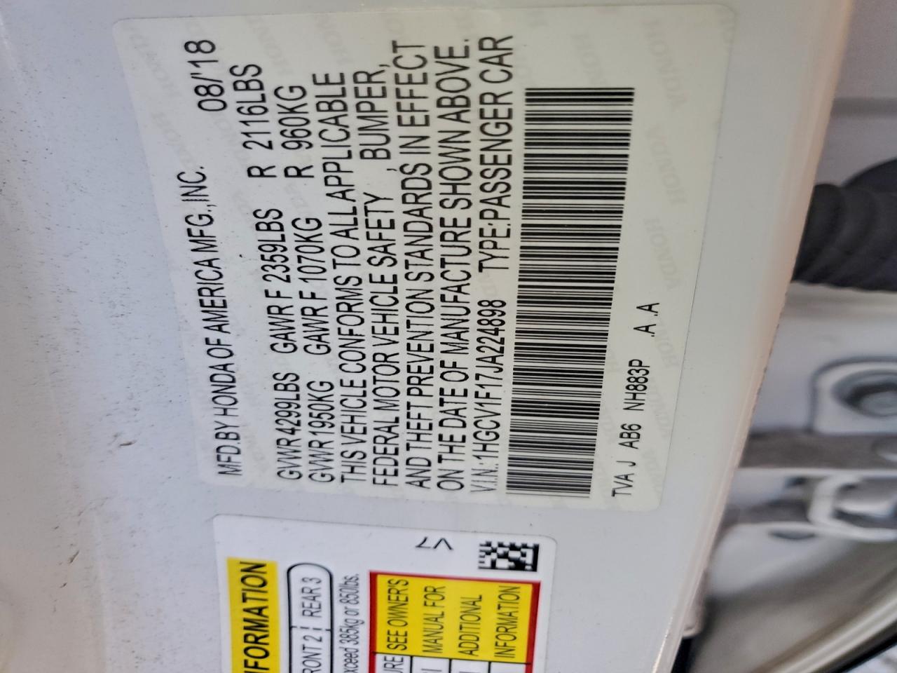 2018 HONDA ACCORD LX photo 12